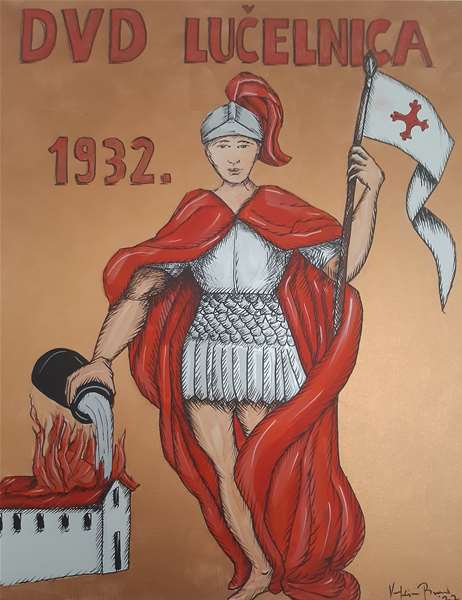 Slika sv. Florijana - poklon slikarice Maje Vukine Bogović povodom 90. godišnjice Društva.jpg
