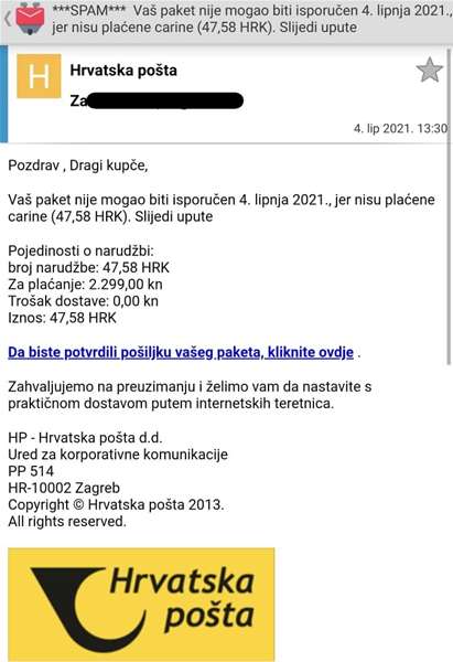 -primjer lažnog maila