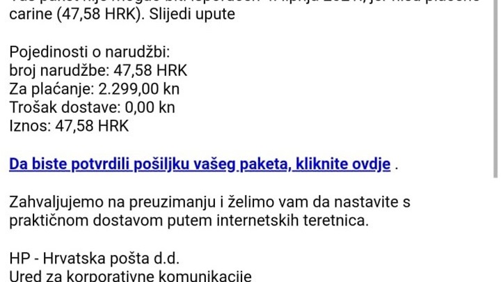 -primjer lažnog maila