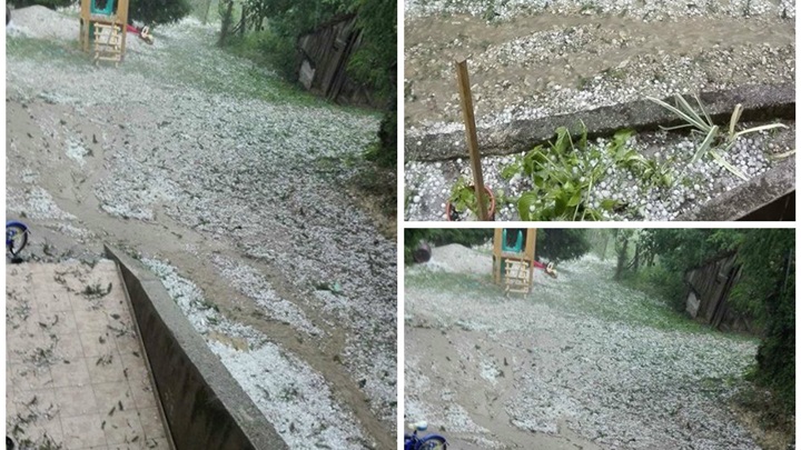 Čitateljica Jelena iz Pregrade poslala nam je prizore iz svog dvorišta gdje je tuča sve zabijelila-